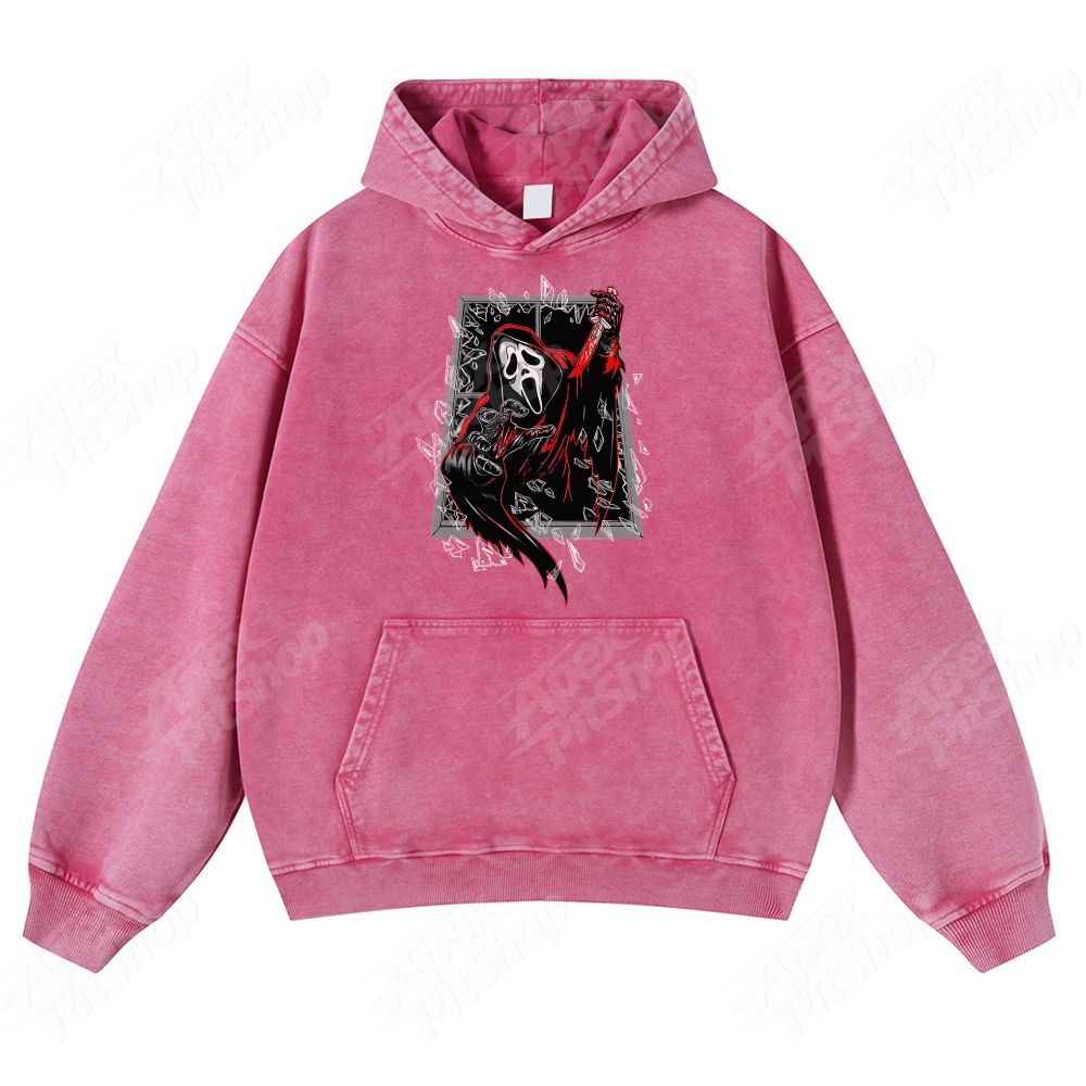 Halloween Ghostface Scream Mask Killer Unisex Fit Washed Hoodie