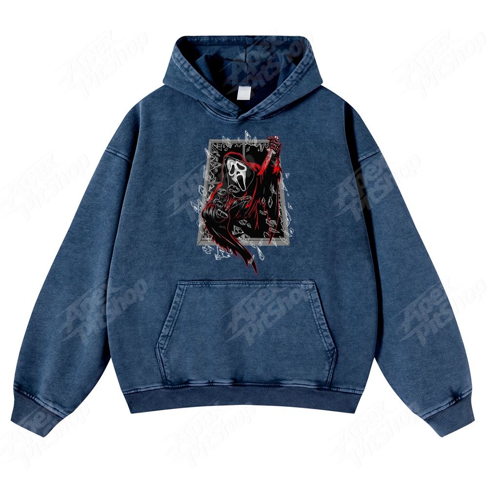 Halloween Ghostface Scream Mask Killer Unisex Fit Washed Hoodie