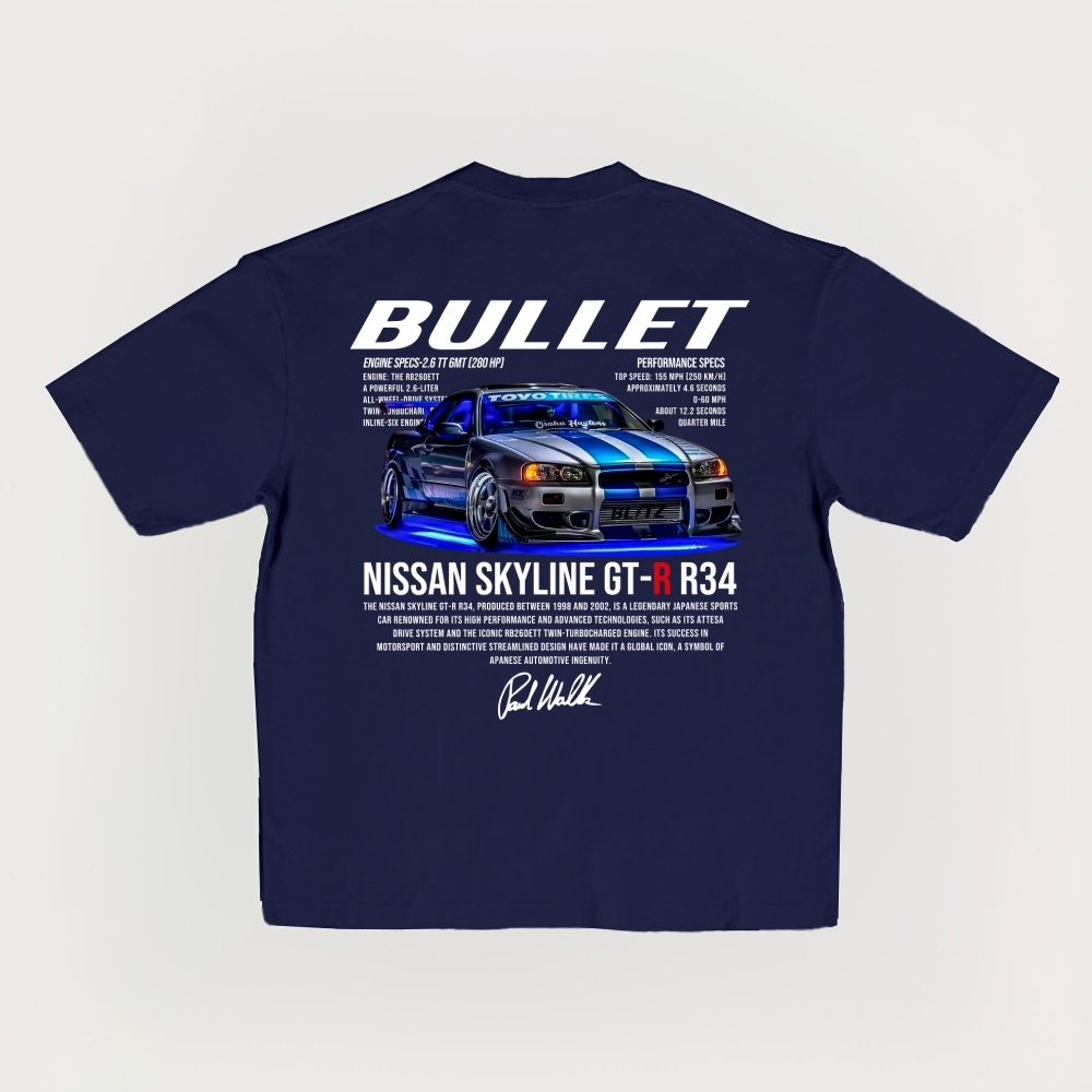 Bullet Nissan Skyline Gt-R R34 Printed Unisex Cotton T-shirt
