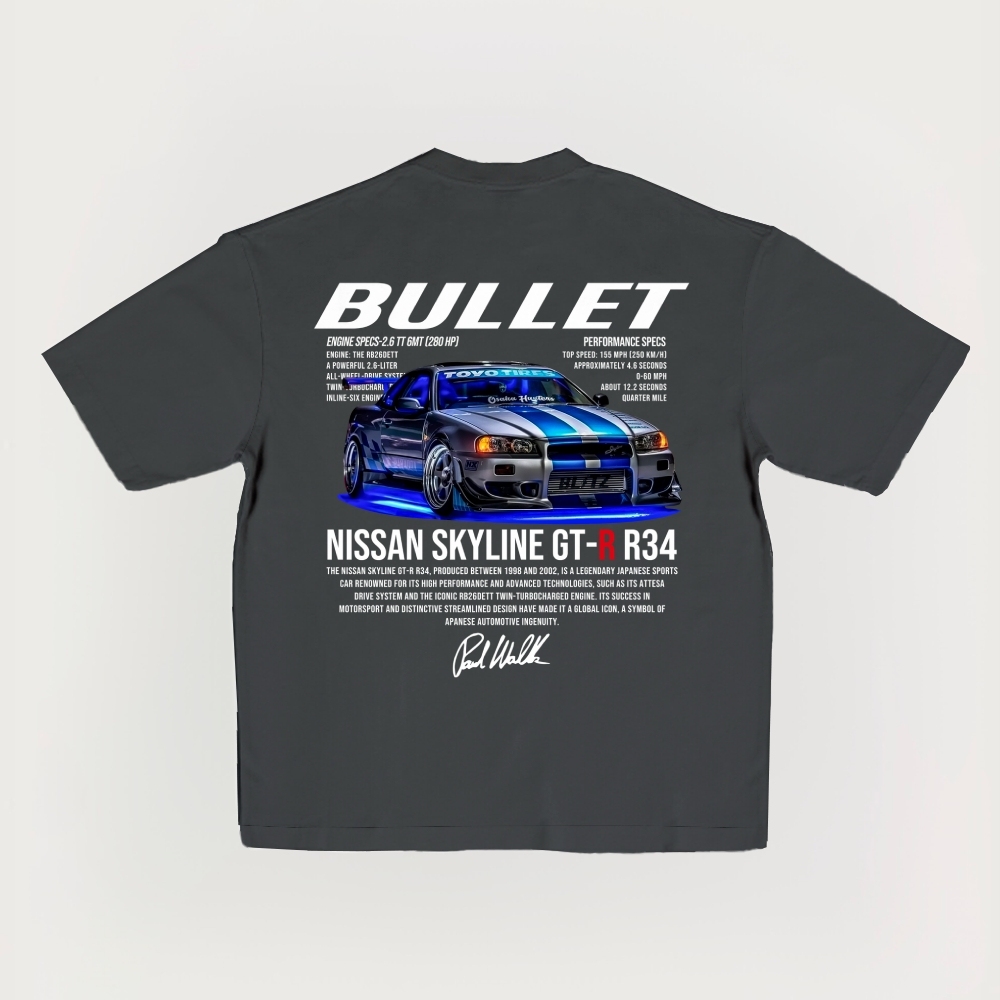 Bullet Nissan Skyline Gt-R R34 Printed Unisex Cotton T-shirt