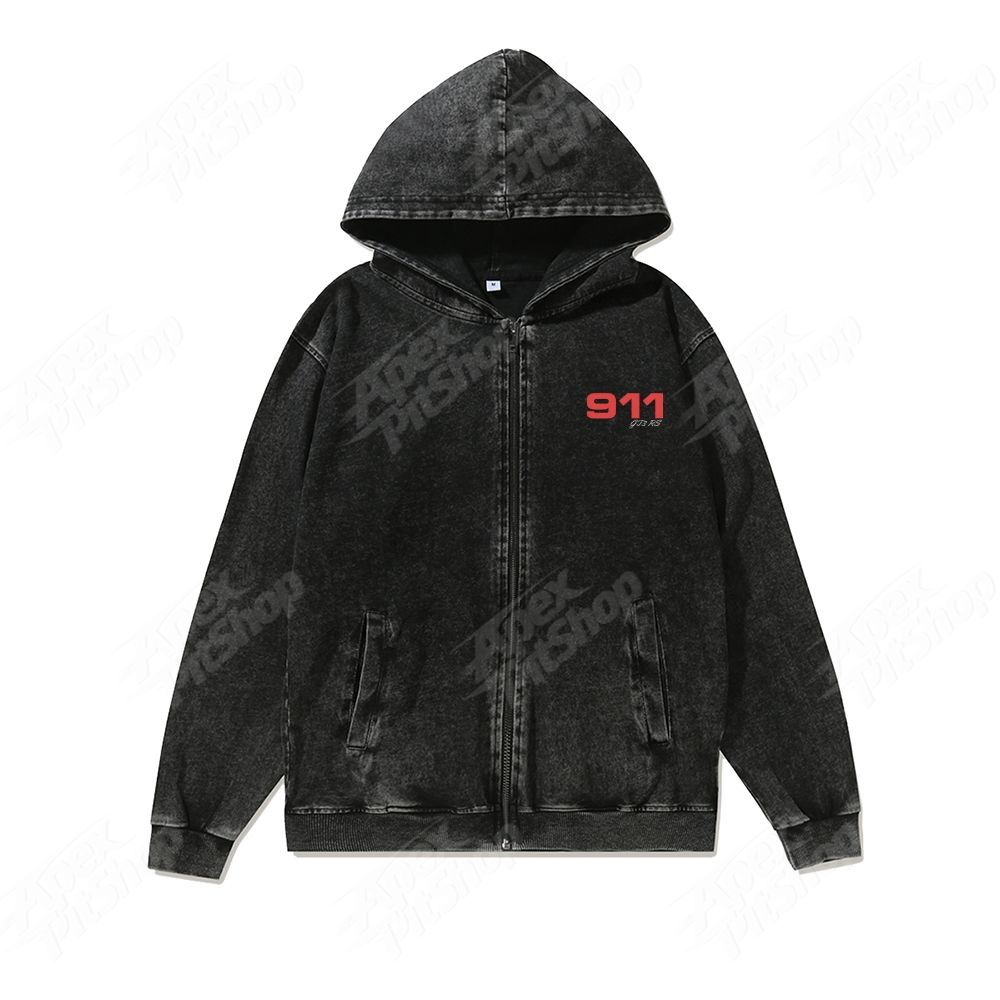 Unisex Washed Cotton Zipper Hooded Sweatshirt