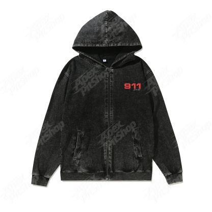 Unisex Washed Cotton Zipper Hooded Sweatshirt