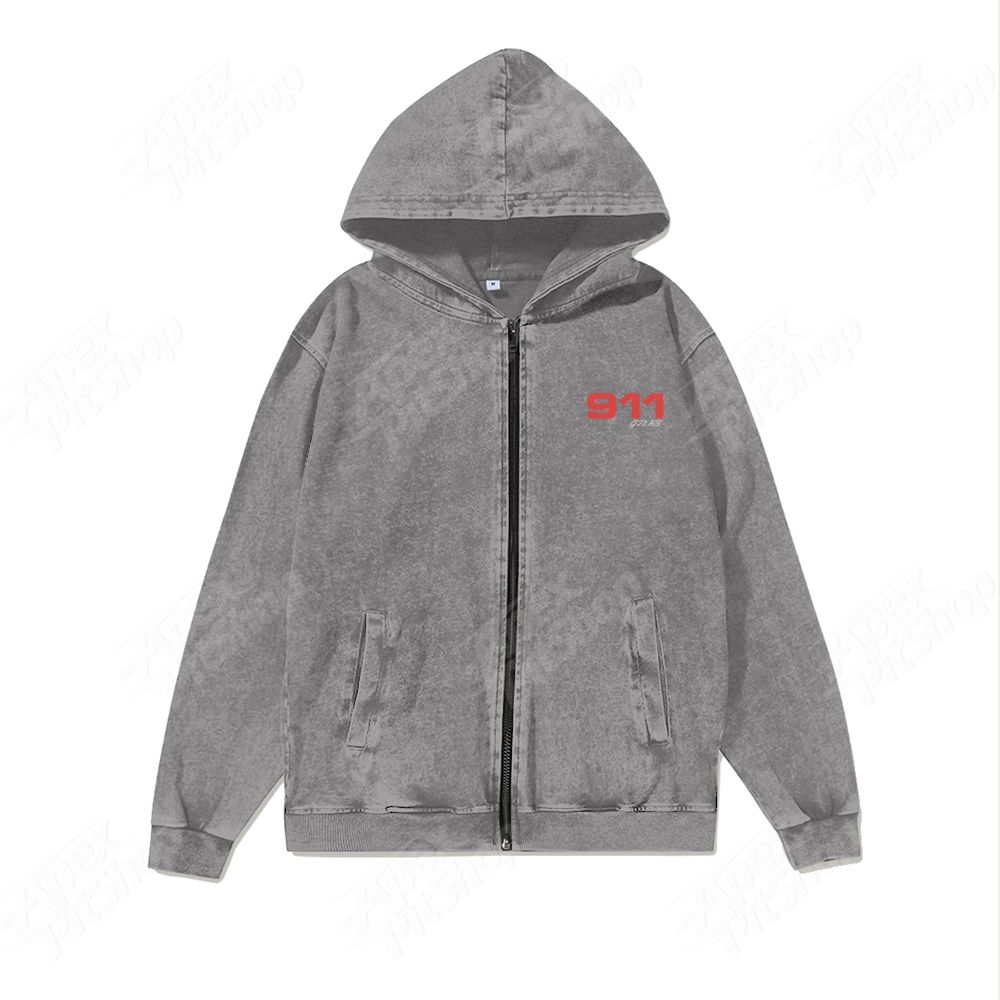 Unisex Washed Cotton Zipper Hooded Sweatshirt