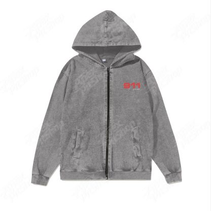 Unisex Washed Cotton Zipper Hooded Sweatshirt