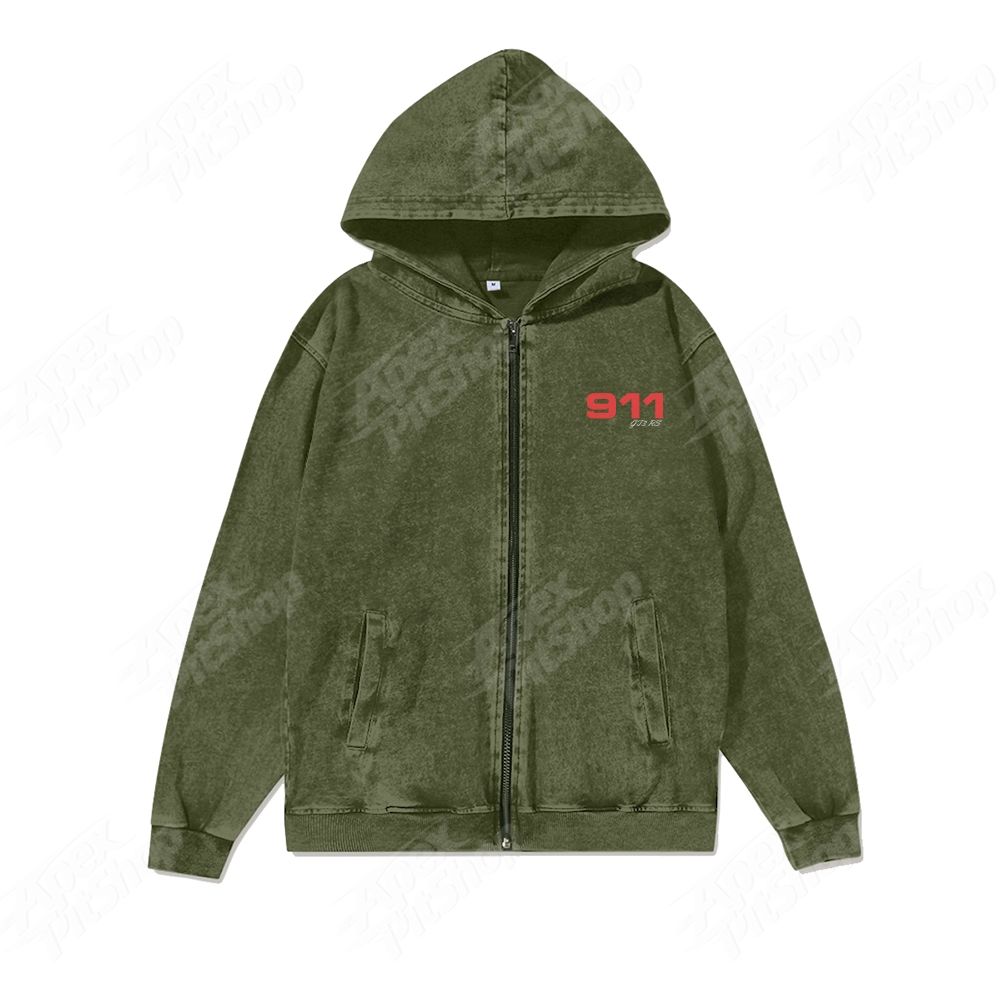 Unisex Washed Cotton Zipper Hooded Sweatshirt