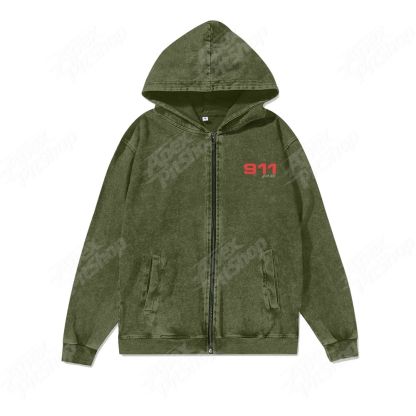 Unisex Washed Cotton Zipper Hooded Sweatshirt