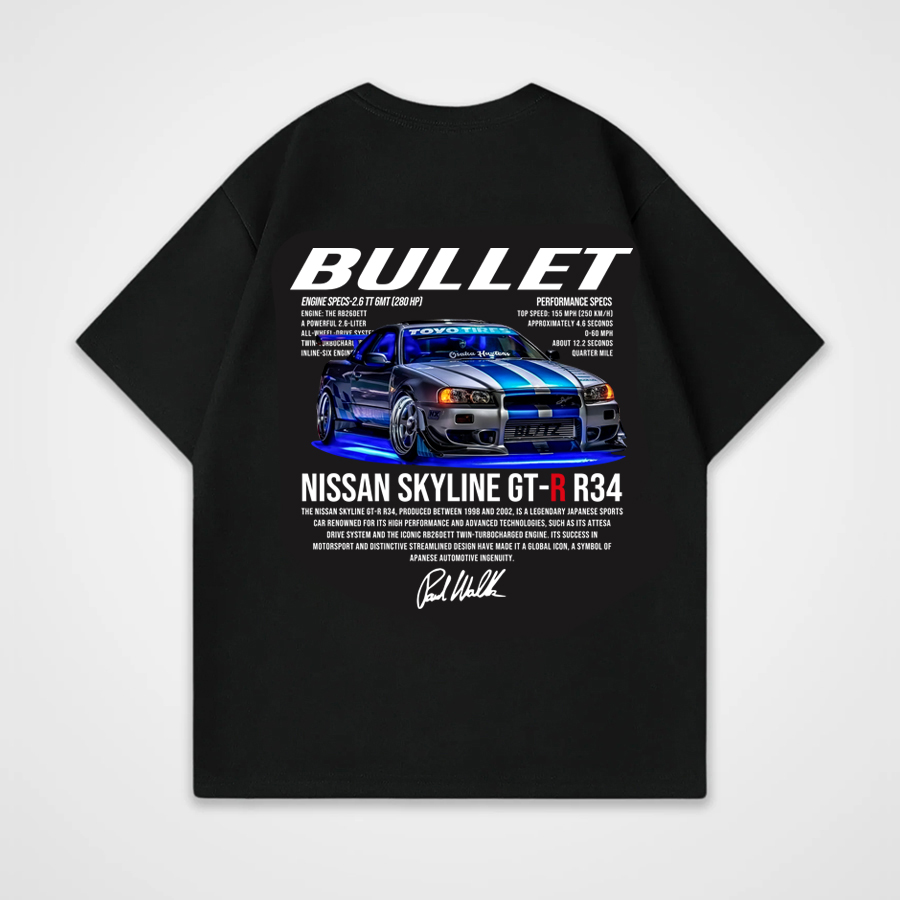 Bullet Nissan Skyline Gt-R R34 Printed Unisex Cotton T-shirt