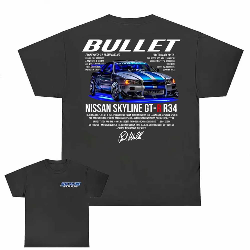 Bullet Nissan Skyline Gt-R R34 Printed Unisex Cotton T-shirt
