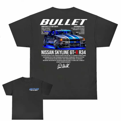 Bullet Nissan Skyline Gt-R R34 Printed Unisex Cotton T-shirt