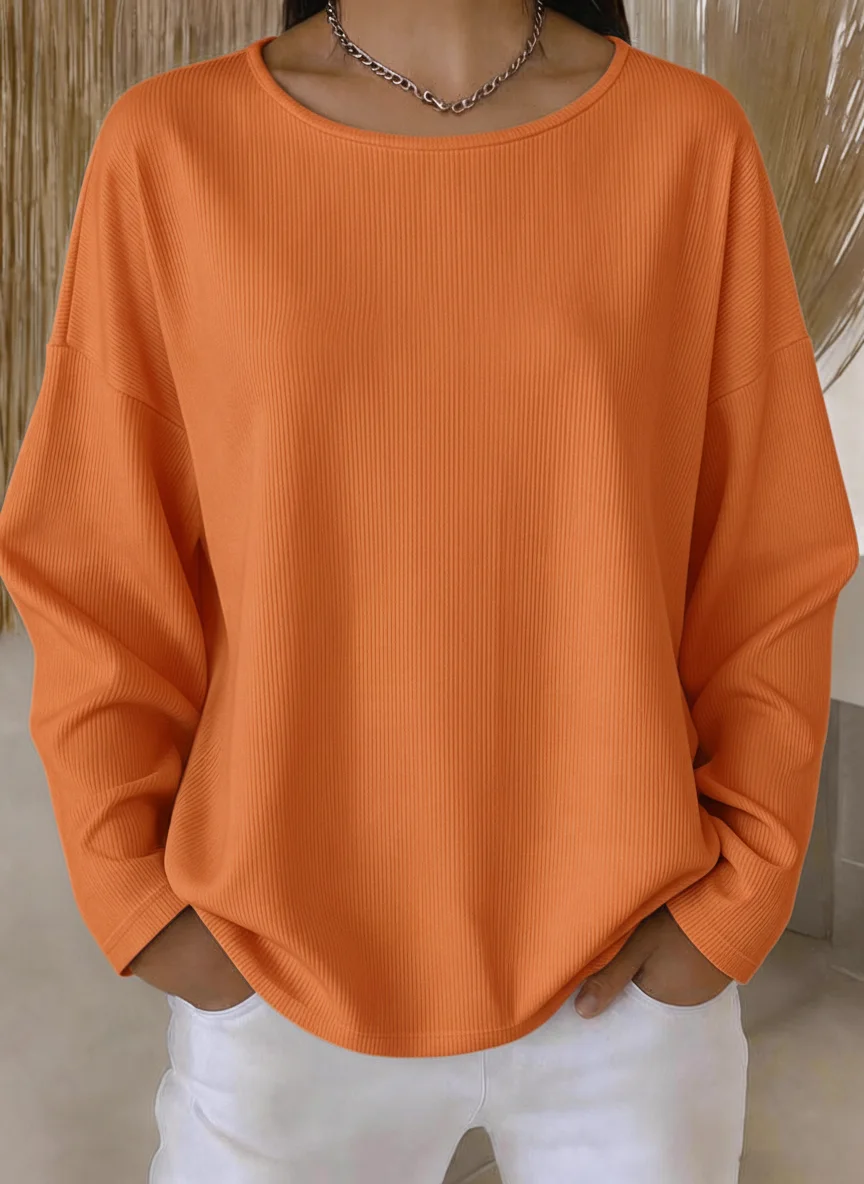 Casual Plain Crew Neck Long Sleeve T-shirt