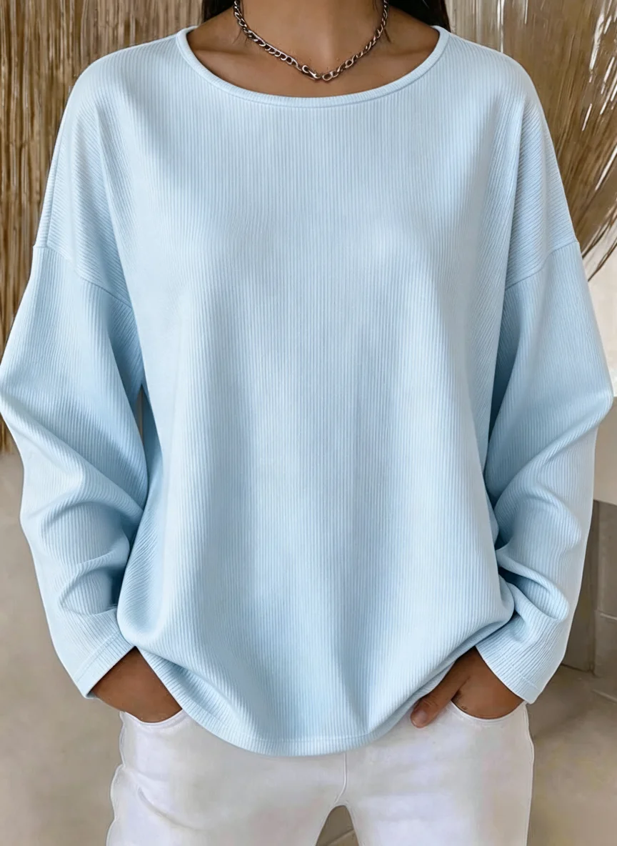 Casual Plain Crew Neck Long Sleeve T-shirt
