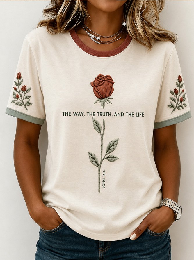 Casual Floral Crew Neck Short Sleeve T-shirt