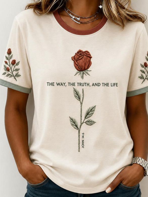 Casual Floral Crew Neck Short Sleeve T-shirt