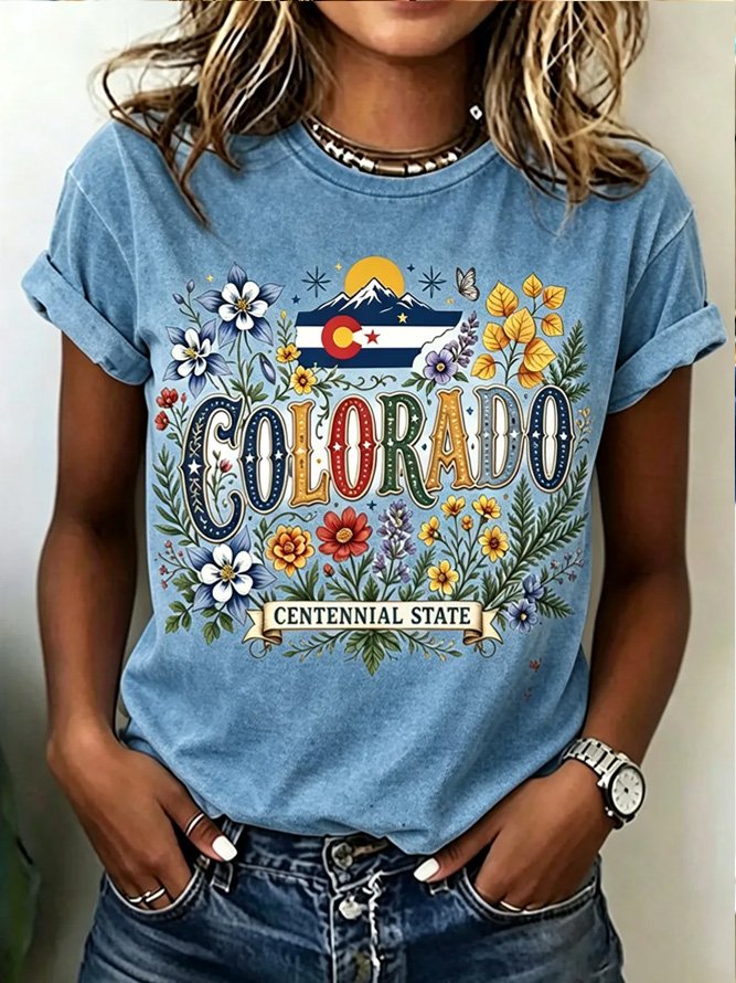Casual Floral Crew Neck Short Sleeve T-shirt
