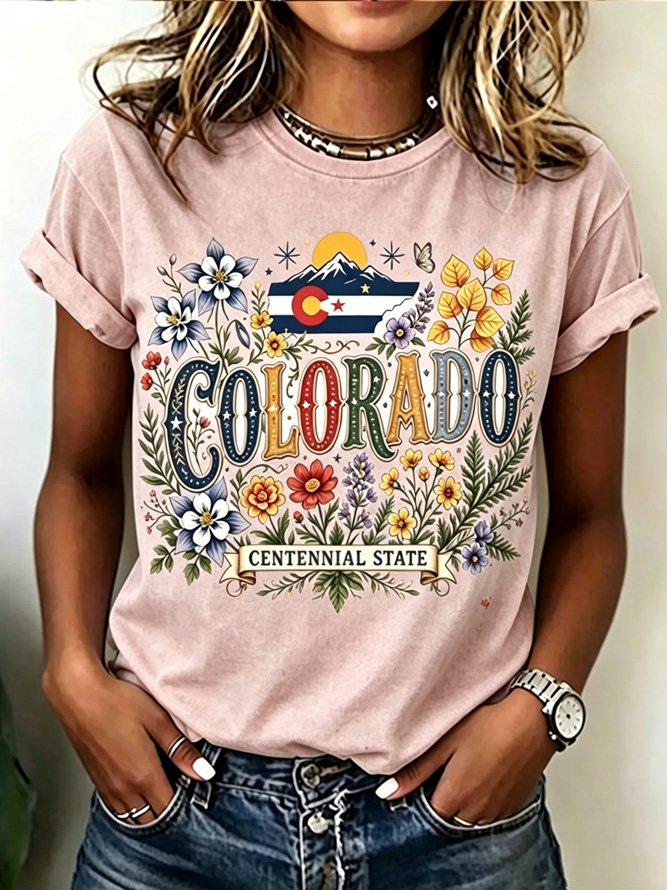 Casual Floral Crew Neck Short Sleeve T-shirt