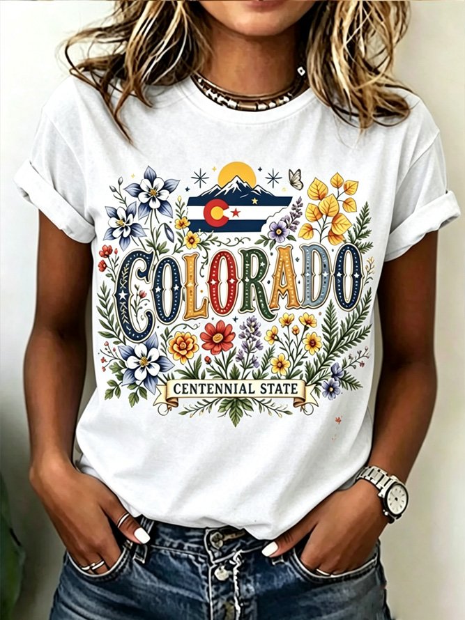 Casual Floral Crew Neck Short Sleeve T-shirt