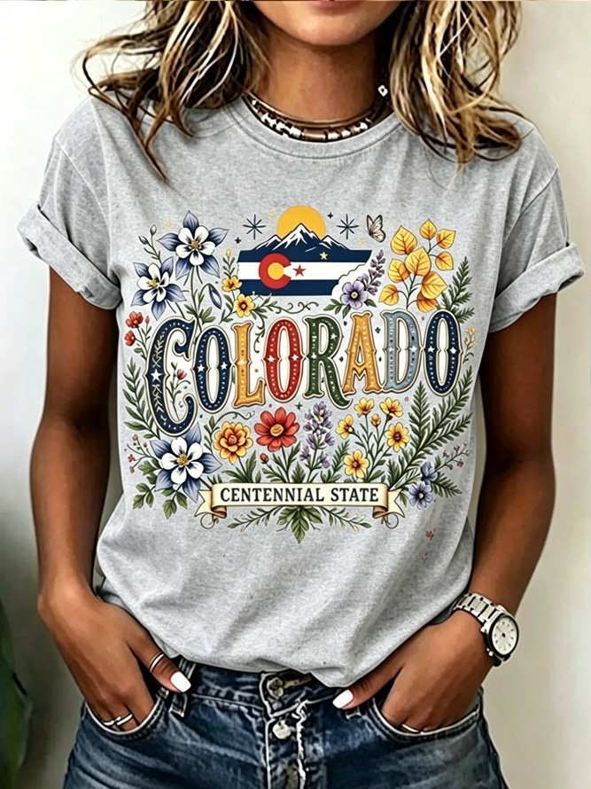 Casual Floral Crew Neck Short Sleeve T-shirt