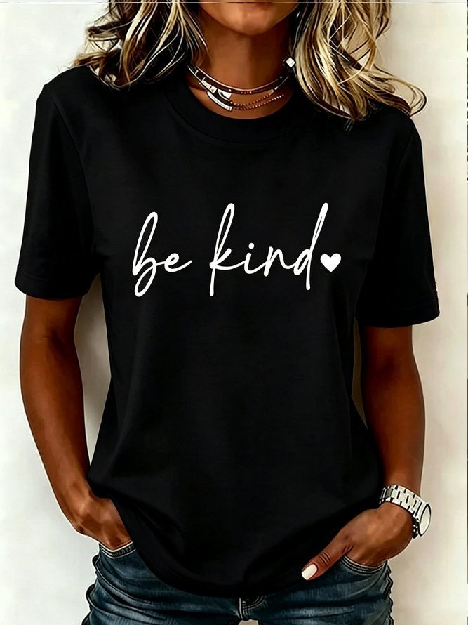 Casual Text Letters Crew Neck Short Sleeve T-shirt