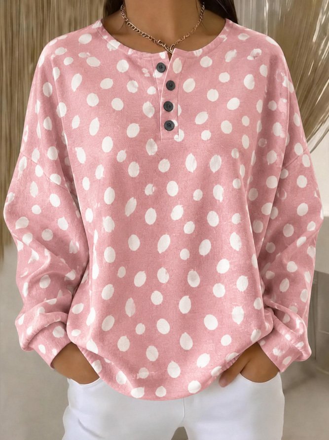 Casual Henley Collar Geometric Sweatshirt