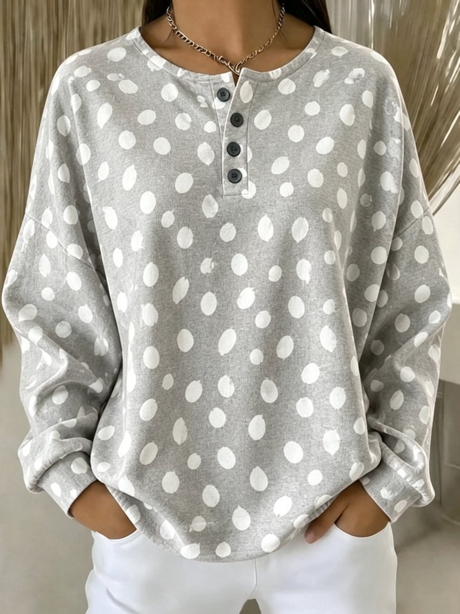Casual Henley Collar Geometric Sweatshirt