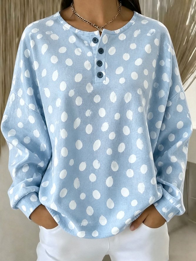 Casual Henley Collar Geometric Sweatshirt