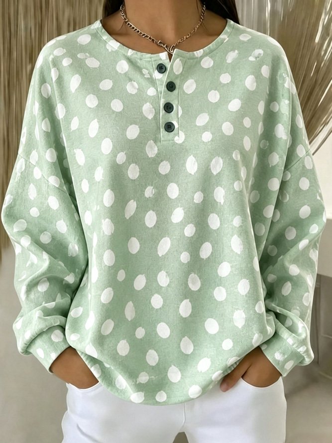 Casual Henley Collar Geometric Sweatshirt