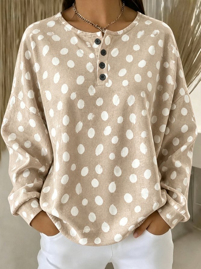 Casual Henley Collar Geometric Sweatshirt