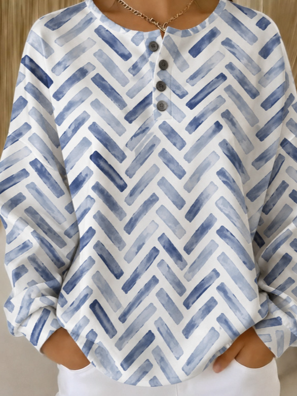 Casual Henley Collar Geometric Sweatshirt