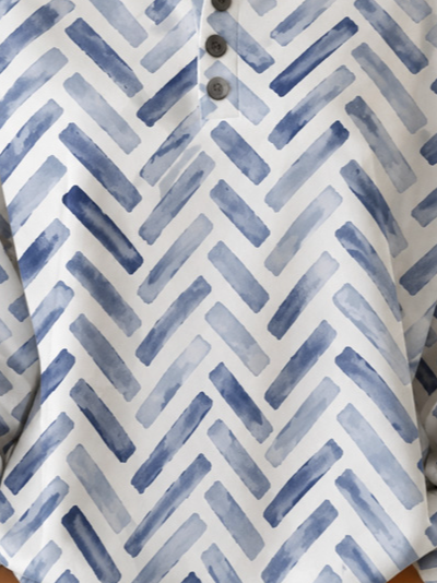 Casual Henley Collar Geometric Sweatshirt
