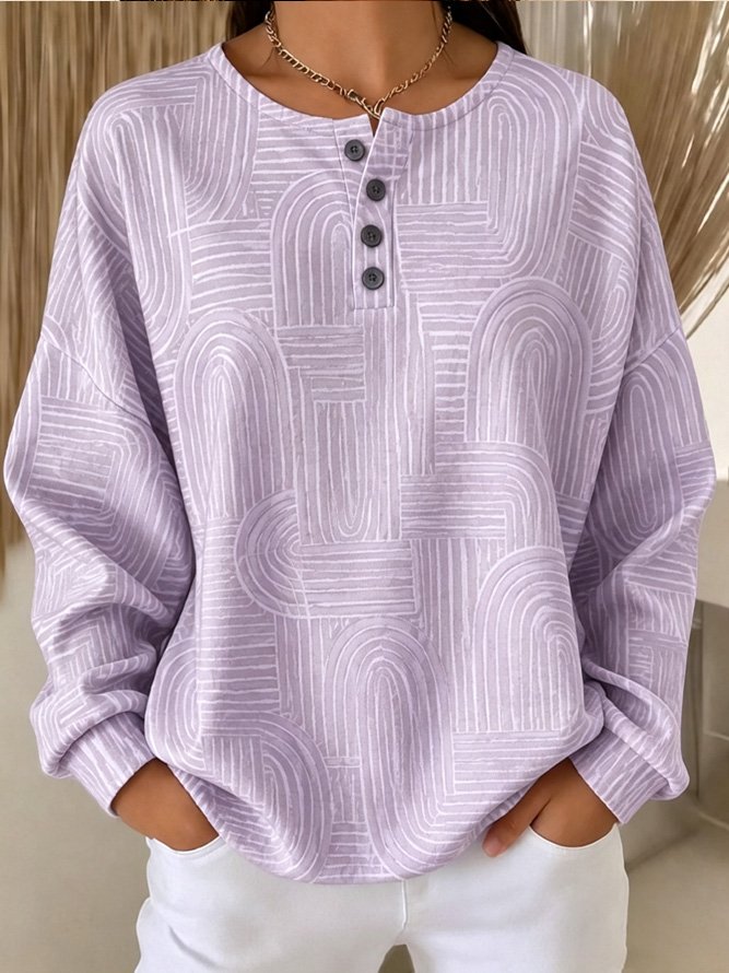 Casual Henley Collar Geometric Sweatshirt