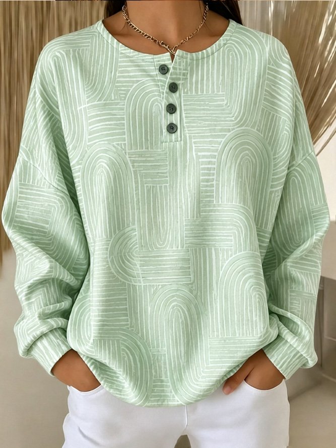 Casual Henley Collar Geometric Sweatshirt