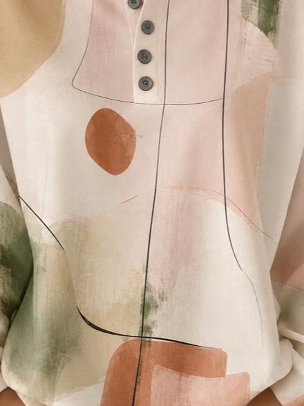 Casual Henley Collar Abstract Graphic Sweatshirt