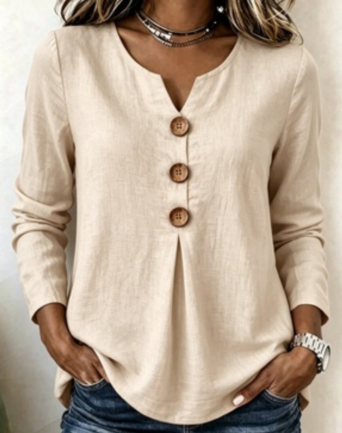 Notched Long Sleeve Plain Lightweight Micro-Elasticity Regular Fit Blouse For Women