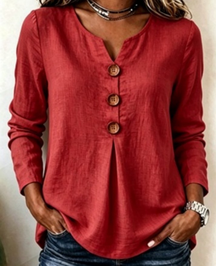Notched Long Sleeve Plain Lightweight Micro-Elasticity Regular Fit Blouse For Women