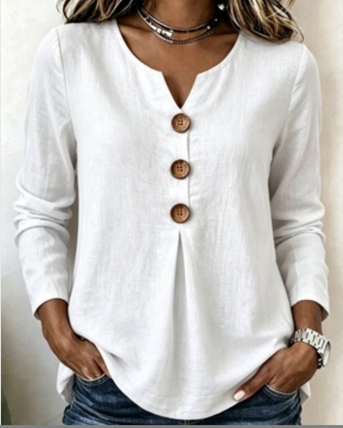 Notched Long Sleeve Plain Lightweight Micro-Elasticity Regular Fit Blouse For Women