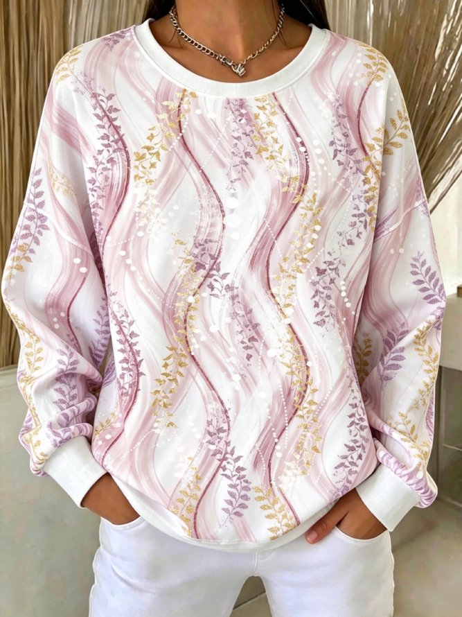 Casual Crew Neck Geometric Sweatshirt