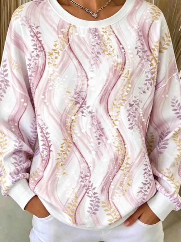 Casual Crew Neck Geometric Sweatshirt
