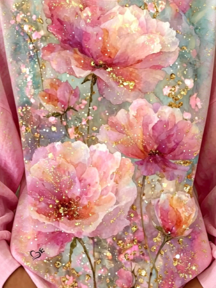 Casual Crew Neck Floral Sweatshirt