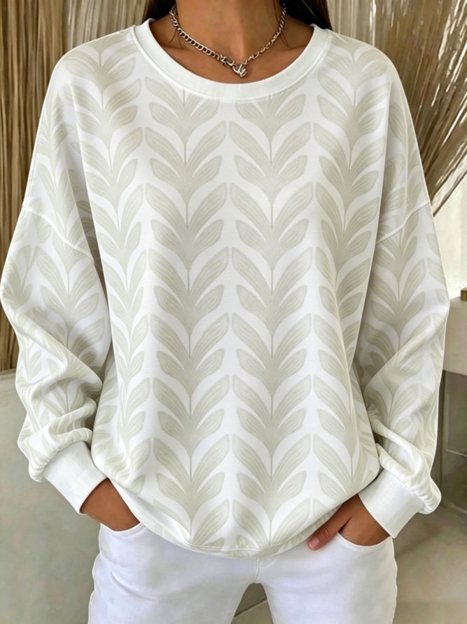 Casual Crew Neck Geometric Sweatshirt