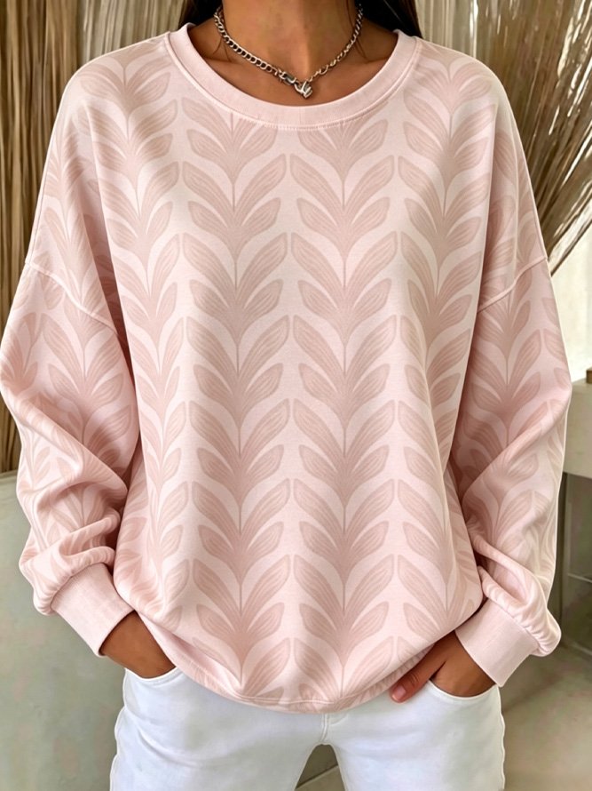 Casual Crew Neck Geometric Sweatshirt
