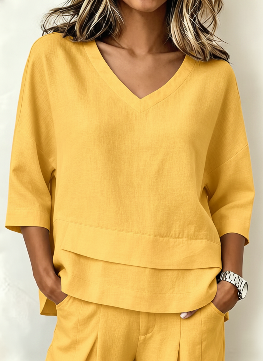 Casual Plain V Neck Half Sleeve T-shirt