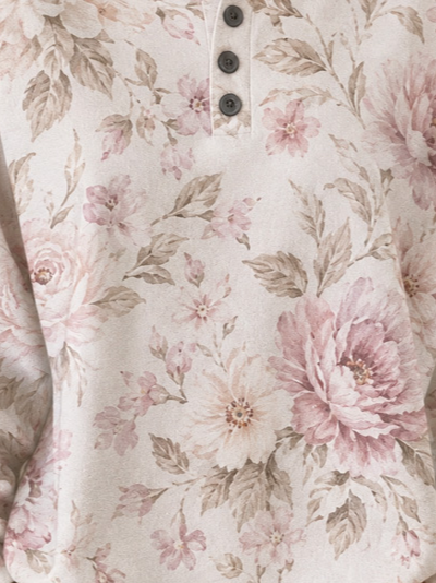 Casual Henley Collar Floral Sweatshirt