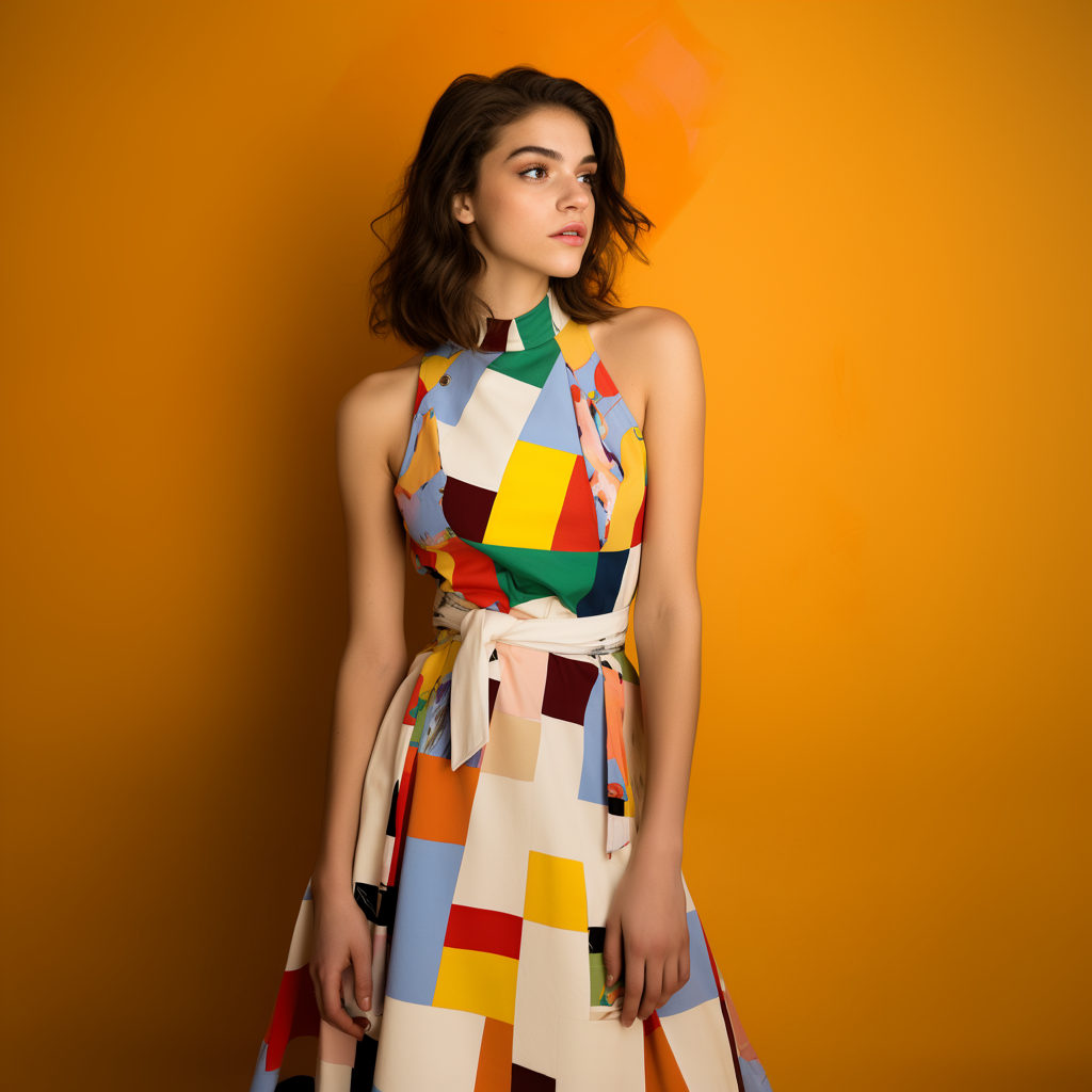 Multi-color stitching dress-10vision
