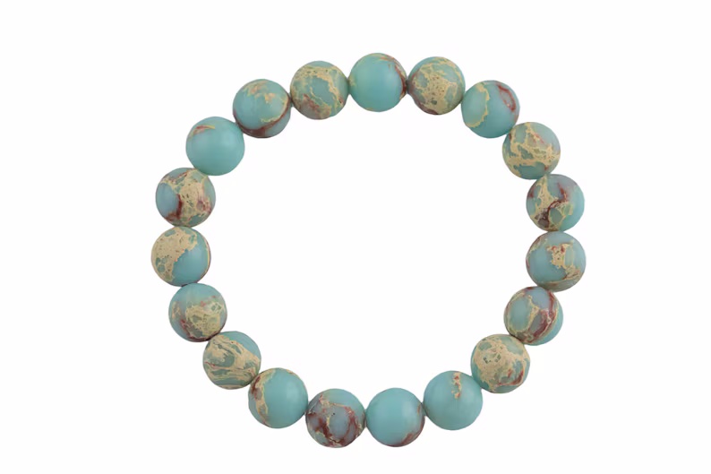 Aqua Sea Sediment Jasper Round Size 6mm/8mm/10mm- Handmade In USA- Bracelet Gemstone Bracelet