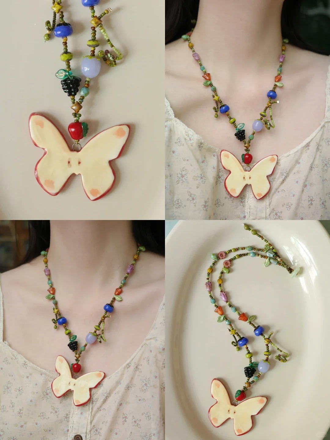 “Growing into a Flying Summer "Apple Butterfly Necklace