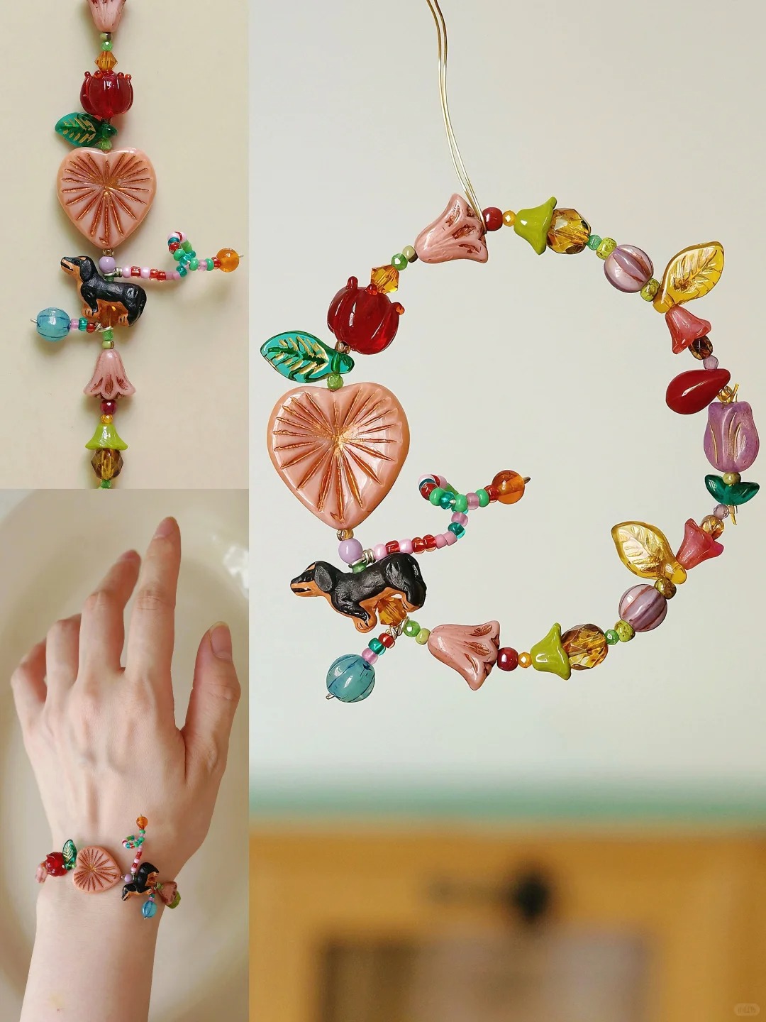 “The Romance of Puppies "playful retro pink bracelet