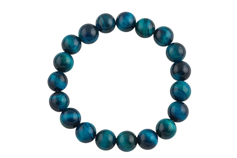 Blue Teal Tiger's Eye Bracelet Round Size 6mm,8mm,10mm - Handmade In USA - Natural Gemstone Crystal Bracelets - Handmade Crystal Jewelry