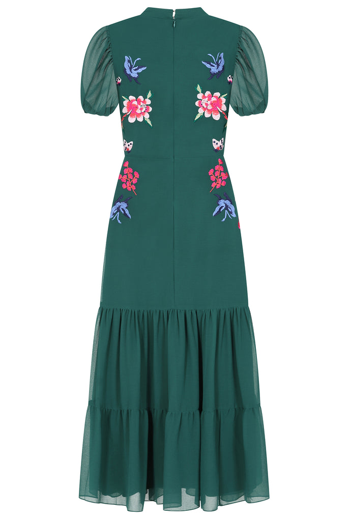 Green Floral Embroidered Midi Dress