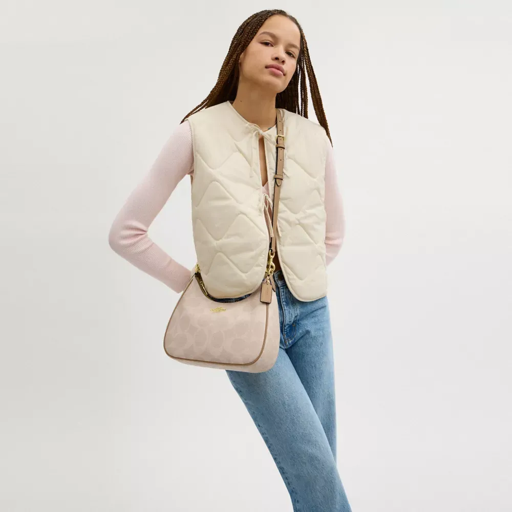 Teri Hobo Bag In Blocked Signature Canvas