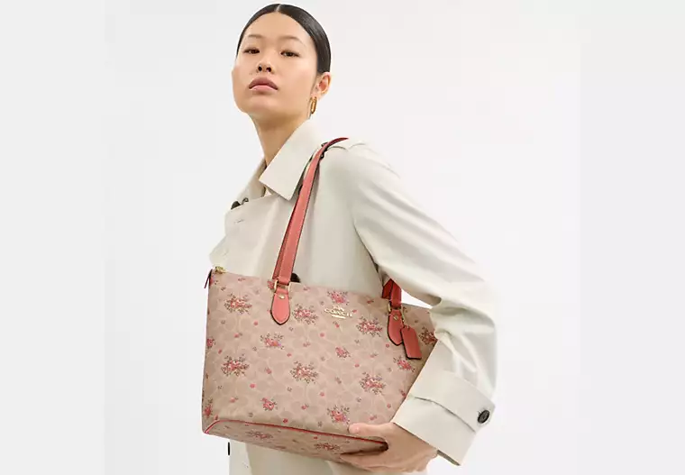 Gallery Tote Bag In Signature Canvas With Floral Print